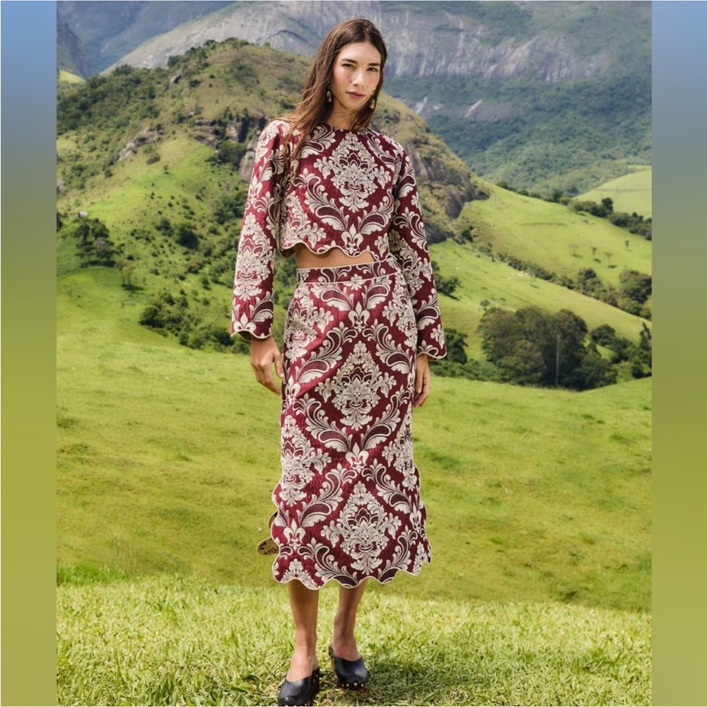 Farm Rio: Bicolor Jacquard Waves Midi Skirt